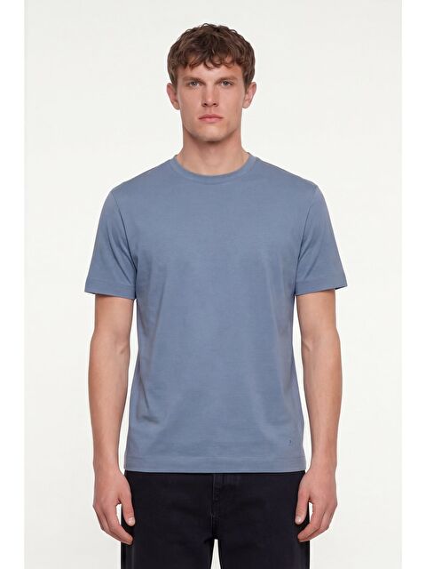 Sabri Özel Erkek Koyu Gri Normal Kesim Regular Fit %100 Pamuk Dokuma Bisiklet Yaka Basic T-Shirt