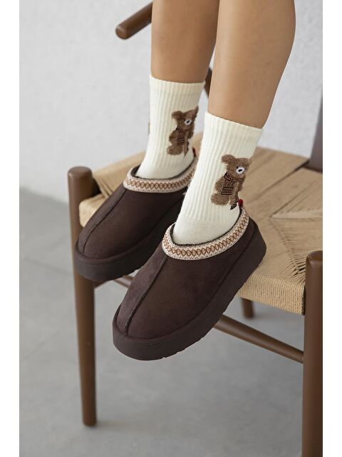 Straswans Belis Kadın Düz Taban Ev Terliği Kahve - S000513030-19413