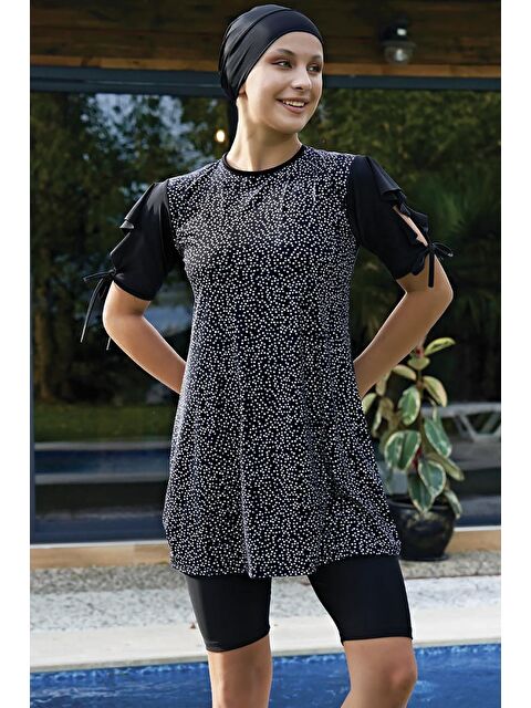 Remsa Yarı Kapalı Elastanlı  Volanlı Kısa Kollu Mayo 2423 Siyah - S000226181-19351