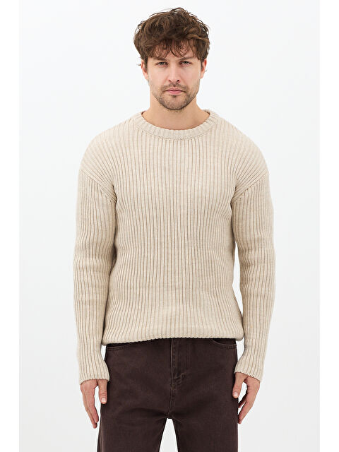 Tarz Cool Erkek Bej Fitilli Örme Regular Triko Kazak - S000476085-19928