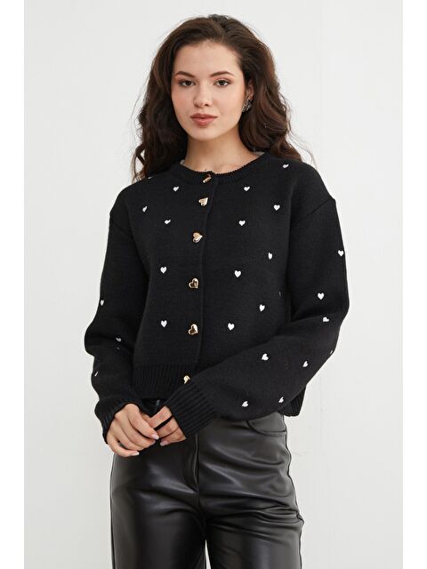 Fullamoda Kalp Nakışlı Düğmeli Triko Hırka - S000480995-19351