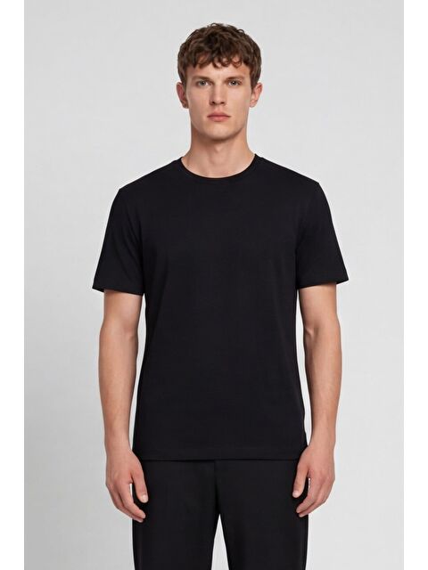 Sabri Özel Erkek Siyah Normal Kesim Regular Fit %100 Pamuk Bisiklet Yaka Basic Tişört