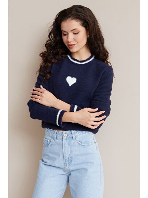 Fullamoda Kalp Desenli Bisiklet Yaka Sakallı Kazak - S000480996-21164