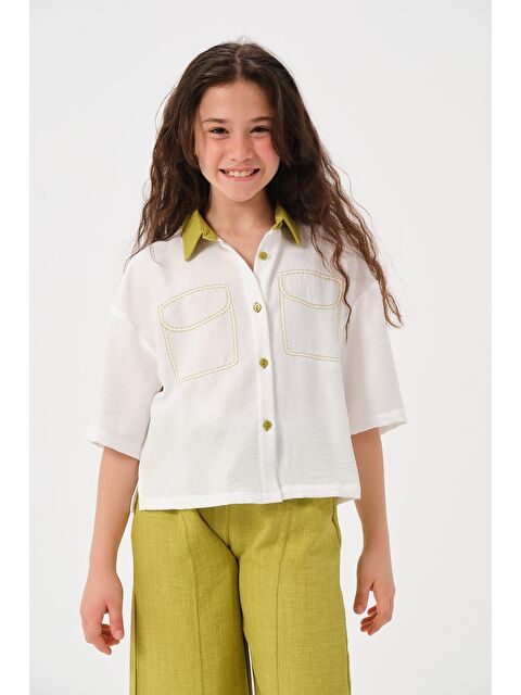 Jazzi·ee Genç Kız Çocuk Cep Desen Detaylı Kısa Kollu Gömlek - S000315650-18194