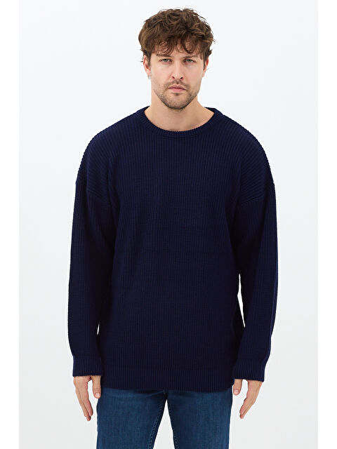 Tarz Cool Erkek Lacivert Regular Fit Bisiklet Yaka Örgülü Triko - S000476094-21164