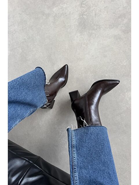 Straswans Liston Kadın Topuklu Kırışık Deri Bot Kahve - S000512916-19413