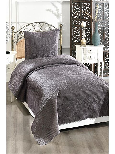 Çeyiz Diyarı Velica Tek Kişilik Kadife Yatak Örtüsü Antrasit - S000485441-23173