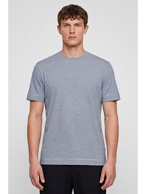 Sabri Özel Erkek Lacivert-Beyaz Normal Kesim Regular Fit %100 Pamuk Bisiklet Yaka Basic Tişört