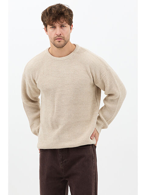 Tarz Cool Erkek Bej Regular Fit Bisiklet Yaka Örgülü Triko - S000476094-19928