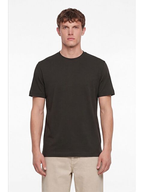 Sabri Özel Erkek Nefti Normal Kesim Regular Fit %100 Pamuk Dokuma Bisiklet Yaka Basic T-Shirt