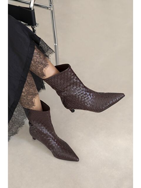 Straswans Zoey Kadın Örgü Detay Deri Bot Bordo - S000513026-19951