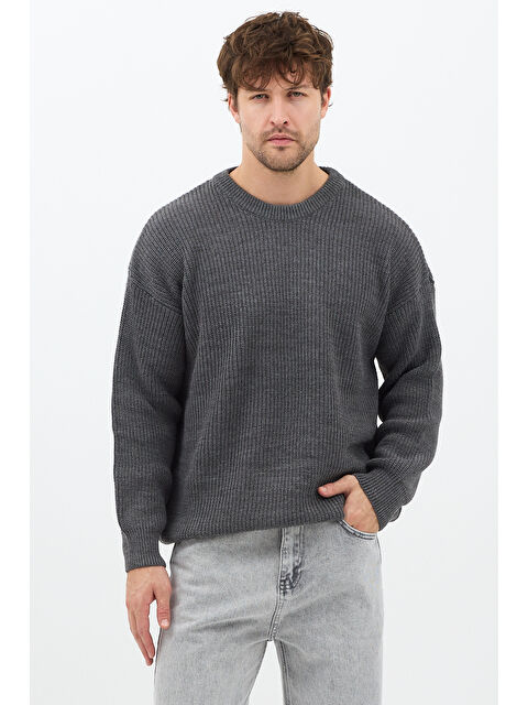 Tarz Cool Erkek Füme Regular Fit Bisiklet Yaka Örgülü Triko - S000476094-33408