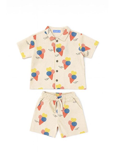 Magu Çocuk Pamuklu Bej Dondurma Desenli Gömlek Ve Şort Takım - S000516327-19928