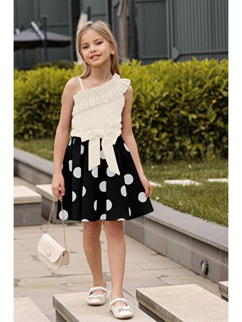 Riccotarz Kız Çocuk Puantiyeli Pulpayet Kuyruklu Kat Kat Tüllü Siyah Abiye