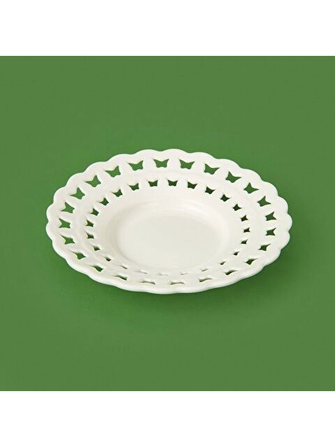 Paçi Dantel Kelebek Motifli Porselen Çay Tabağı - Beyaz - S000391474-20063