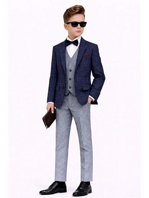 Ahengim Erkek Çocuk Slim Fit Dokulu Çizgili Spor Takım Elbise AK195-196 - S000516330-23093