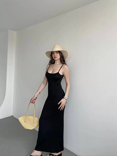 Hazelin Kadın Siyah Sırtı Açık Yumuşak Dokulu Elbise HZL25S-ZK13281 - S000367388-19351