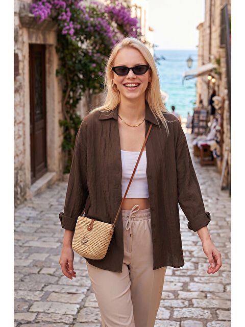 Lela Rahat Kesim Viskon Karışımlı Uzun Kollu Kadın Gömlek 6834914