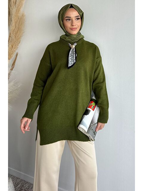 Julude Bisiklet Yaka Fularlı Tesettür Triko Tunik - S000491631-18547