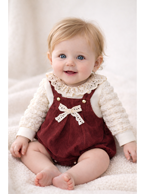 Verona Tarz Kız Bebek 2li Romper Takımı Bayramlık Uzun Kollu Balon Kol Çıtçıtlı - S000516325-20624