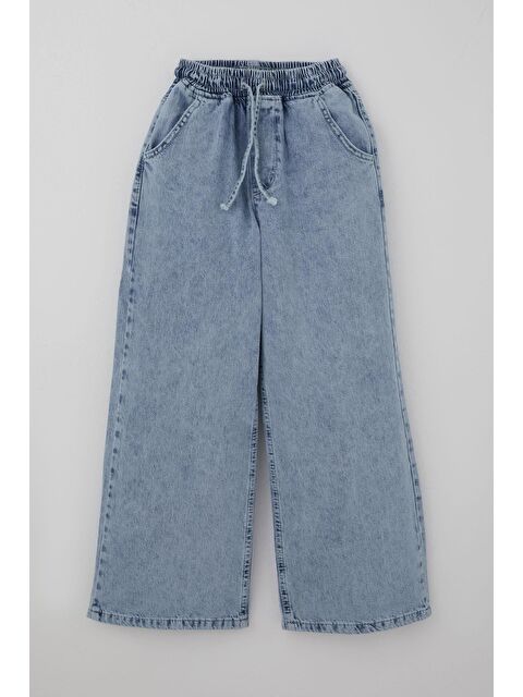 Breeze Kız Çocuk Jean Pantolon Bağcıklı Bel Kısmı Lastikli Açık Mavi (7-12 Yaş)