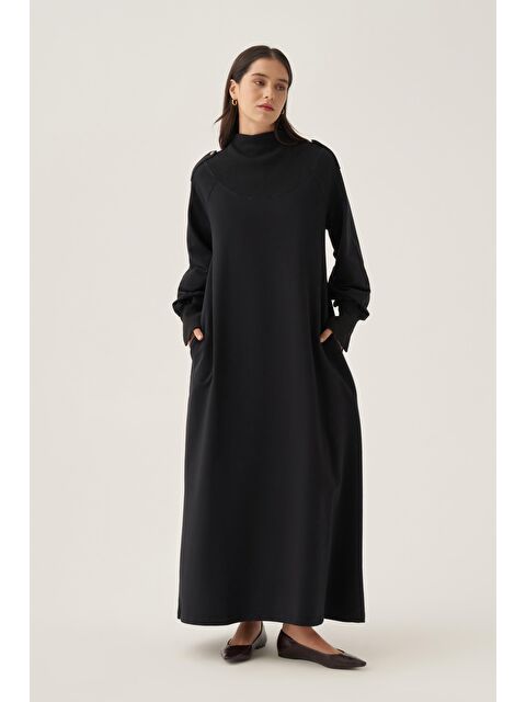 ALLDAY Lacivert-Kolları Düğmeli Apoletli Elastanlı Elbise - S000246399-21164