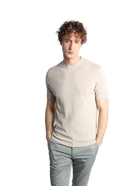 igs Taş Dar Kalıp Bisiklet Yaka Düz Kısa Kollu Triko Tişört - S000490047-19928