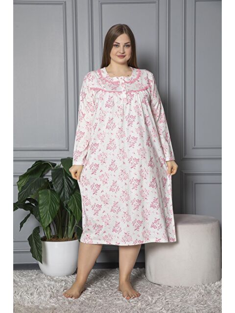 SEBOTEKS %100 Pamuklu Mevsimlik Uzun Kol Penye Büyük Beden Anne Gecelik 1503 - S000443099-20024