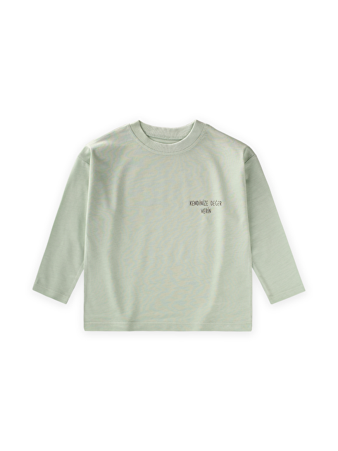 CİGİT Sloganlı Uzun Kollu T-Shirt 2-10 Yaş Su Yeşili - S000516344-20054