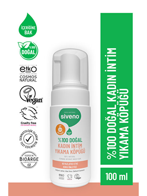 Siveno %100 Doğal İntim Yıkama Köpüğü Beyazlatıcı Etkili Koku Önleyici pH 3.8 100 ml