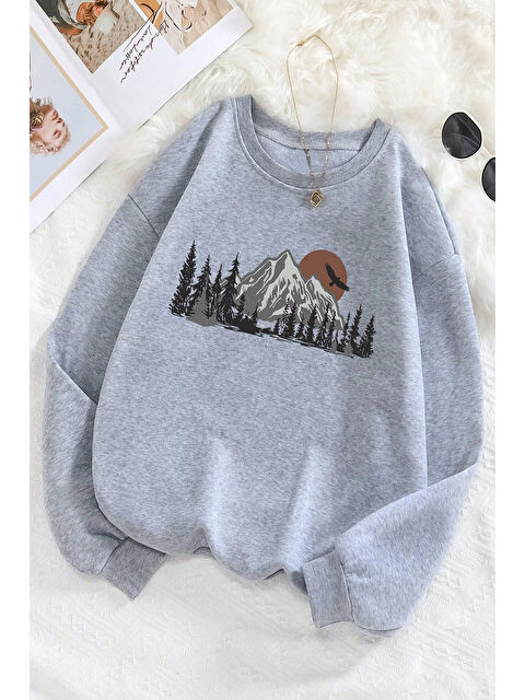 uyguntarz Mountain Baskılı Oversize Sweatshirt - S000265600-20600