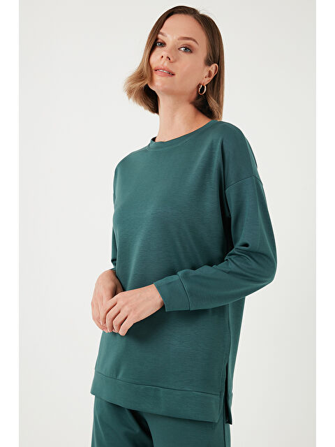 Lela Streç Oversize Fit Bisiklet Yaka Kumaş Kadın Sweat 5865877 - S000260067-18194