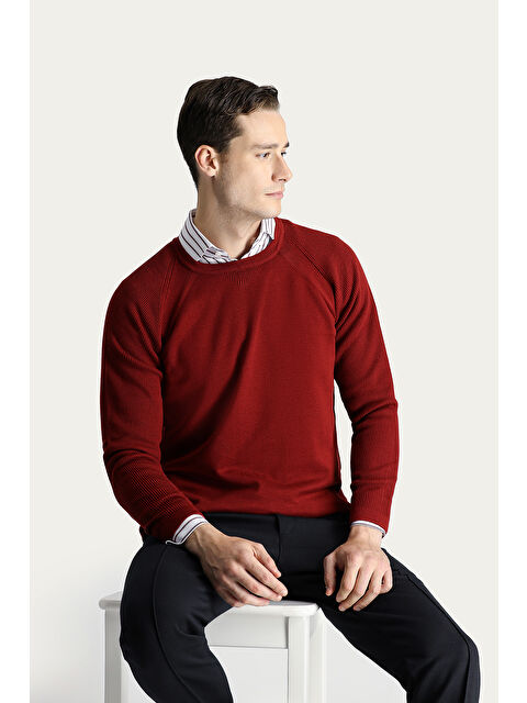 Kiğılı Bisiklet Yaka Slim Fit Dar Kesim Desenli Pamuklu Triko Kazak - S000404855-18657