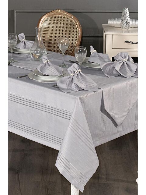 Çeyiz Diyarı Corvver 26 Parça Dertsiz Masa Örtüsü Takımı Gri - S000485628-23173