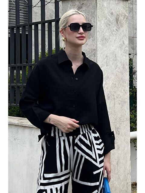 Madmext Siyah Uzun Kollu Oversize Gömlek Mg2003