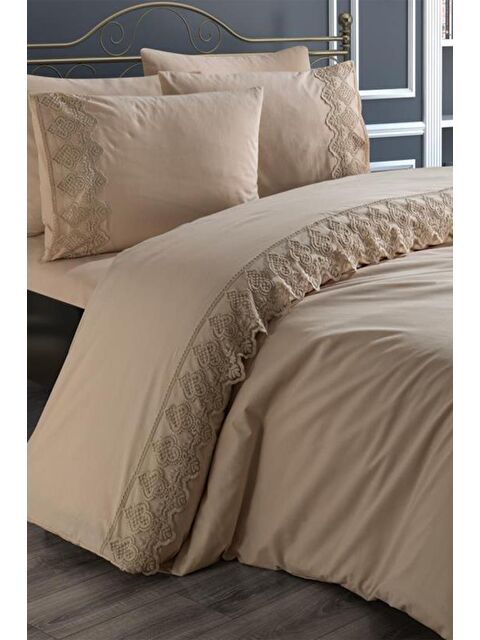 Çeyiz Diyarı Fransız Dantelli Hüsna Çeyizlik Nevresim Takımı Cappucino - S000485482-23173