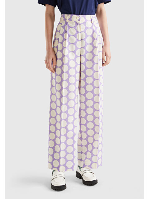 United Colors Of Benetton Kadın Lila Poliviskoz Puantiyeli Geniş Paça Pantolon - S000279063-17878