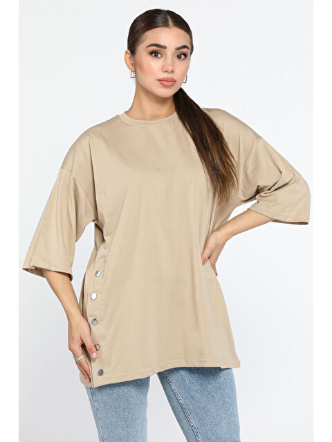 Gülseli Yan Çıtçıtlı Oversize Tişört ( S-m-l-xl Uyumludur) - S000299922-19928