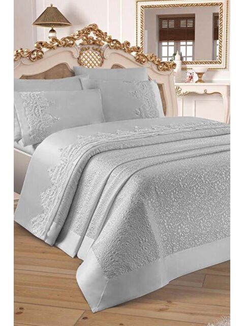 Çeyiz Diyarı Çeyizdiyarı Fransız Güpürlü Diana Pike Takımı Gri - S000485497-23173