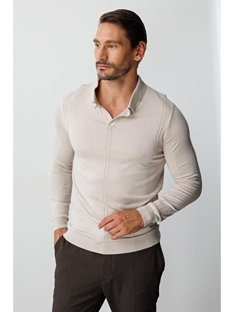 igs Bej Polo Yaka Düz Uzun Kollu Triko - S000490054-19928