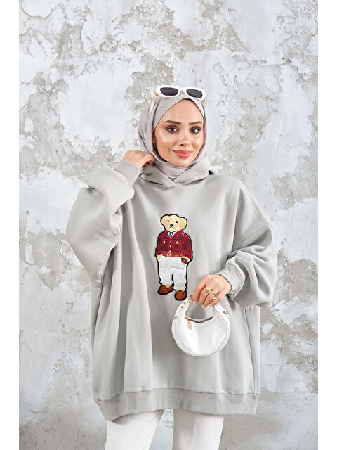 Locco Moda Kadın Ayıcık Nakışlı Sweat Su Yeşil