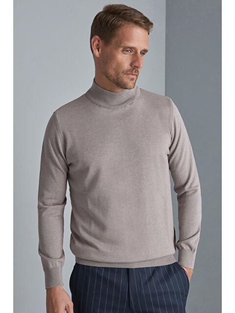 igs Bej Dar Kalıp Yarım Balıkçı Düz Uzun Kollu Triko - S000490052-19928