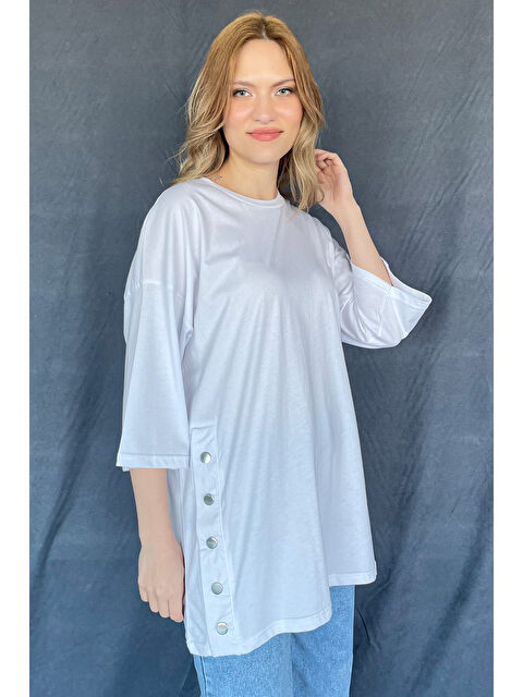 Gülseli Yan Çıtçıtlı Oversize Tişört ( S-m-l-xl Uyumludur) - S000299922-20063