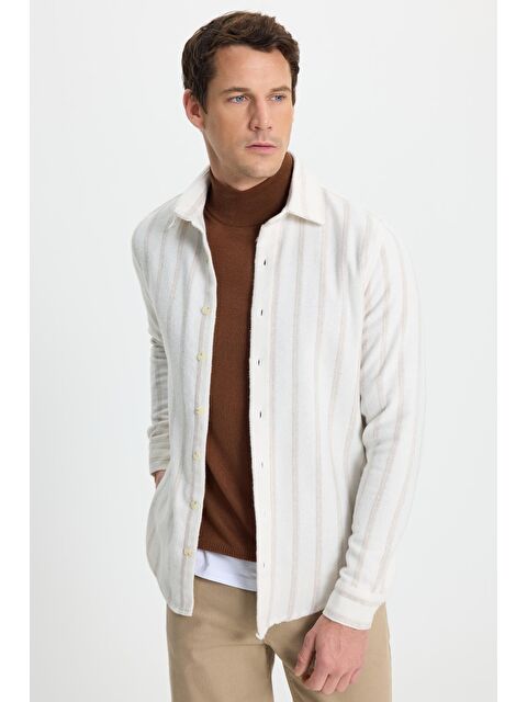 TUDORS Erkek Slim Fit Dar Kesim Yaka  Düğmeli Çizgili Oduncu Gömlek - S000525596-23173