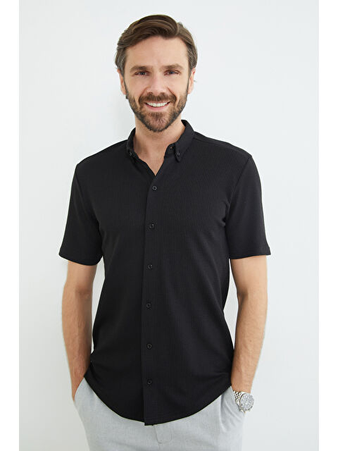 Fullamoda Fitilli Düğmeli Kısa Kol Gömlek