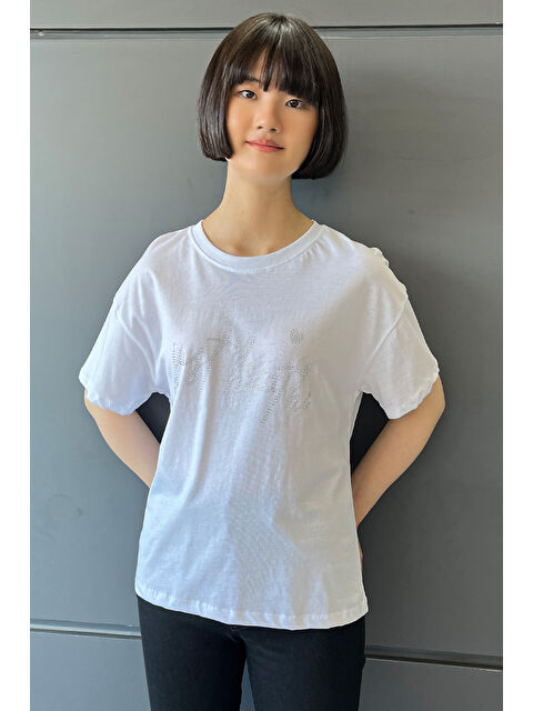 Gülseli Taş Yazı Baskılı Kadın Tişört - S000299928-20063