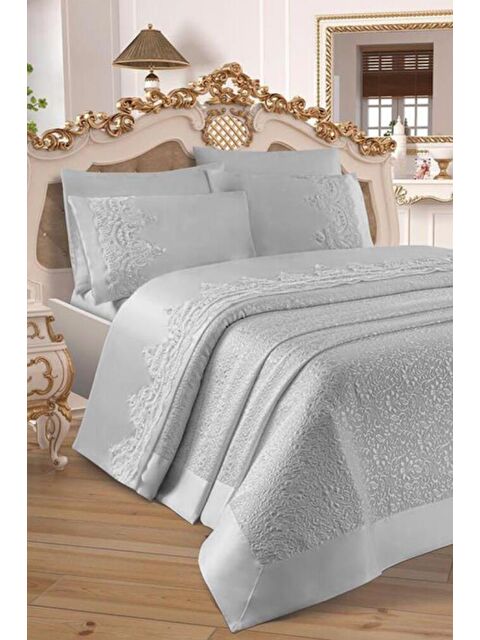 Çeyiz Diyarı Çeyizdiyarı Fransız Güpürlü Diana Pike Seti 3 Parça Gri - S000485501-23173