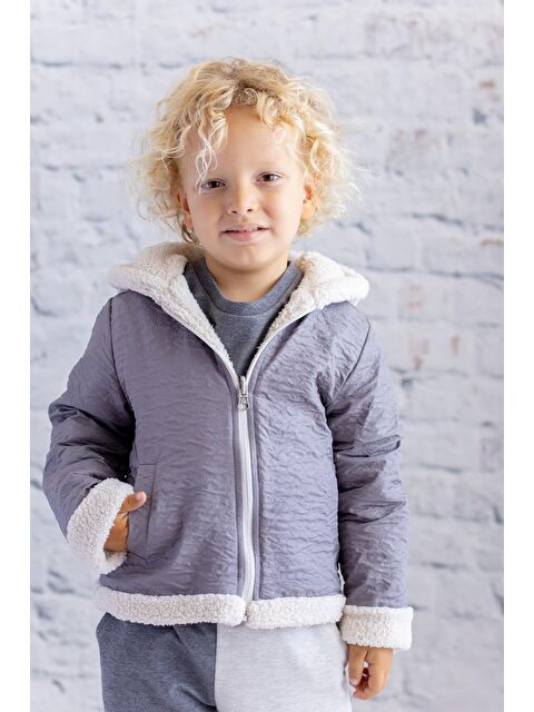MİNİNİO Unisex Bebek Çift Taraflı Kaban - Antrasit - S000325885-29666