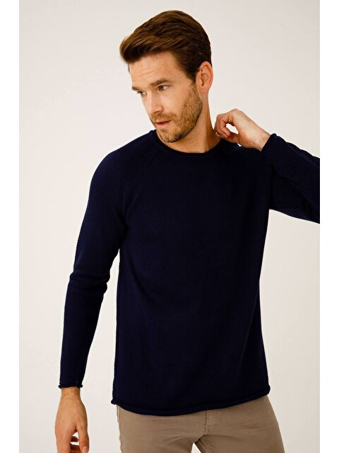 igs Lacivert Rahat Kalıp Bisiklet Yaka Düz Uzun Kollu Triko - S000490029-21164