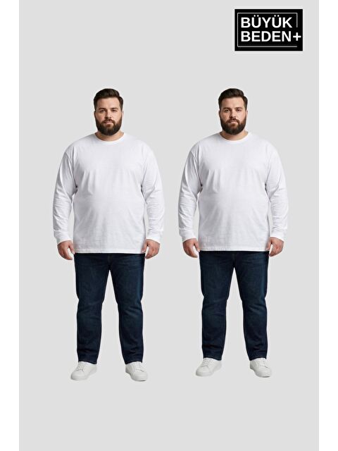 Süperlife Erkek Büyük Beden 2'li Set Uzun Kollu 2 İplik Bisiklet Yaka Tişört SPR26BEA942+2